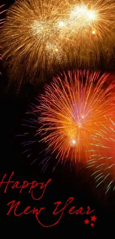Happy New Year fireworks mobile wallpaper with vibrant colors.