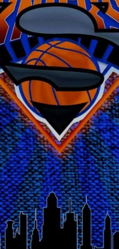 New York basketball team logo with city skyline in blue and orange.