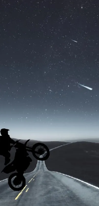 Motorcycle silhouette under starry night sky wallpaper.