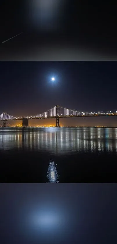 Nighttime bridge reflection wallpaper with calming, serene skyline.