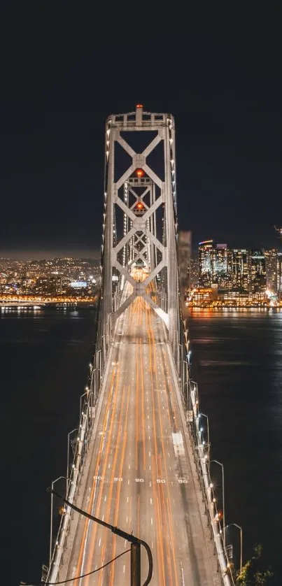Night view of a city bridge illuminated against the skyline.