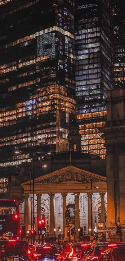 Mobile wallpaper of a vibrant cityscape at night with illuminated skyscrapers and traffic.