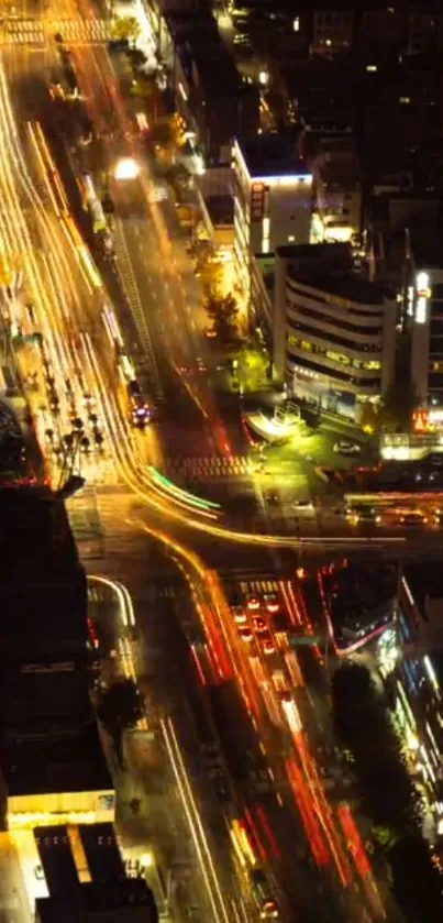 Dynamic night city traffic wallpaper with glowing light trails.