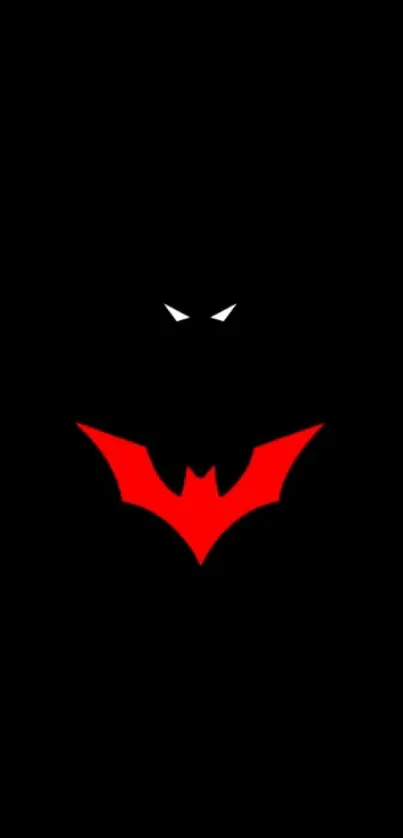 Minimalist red bat emblem on black background wallpaper.