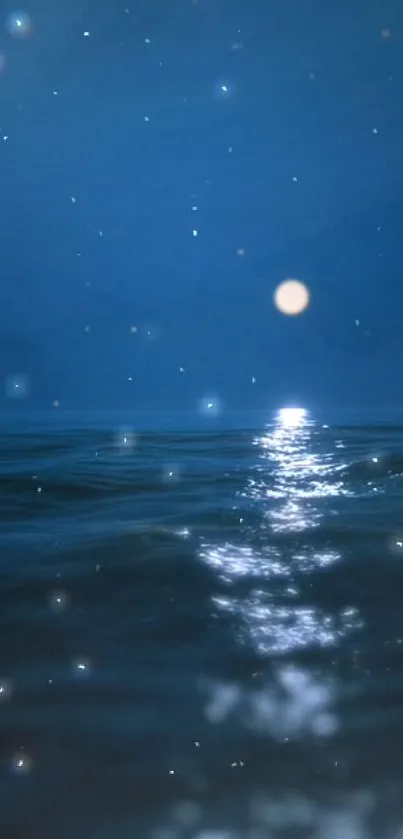 Serene night ocean view with stars reflecting on water.