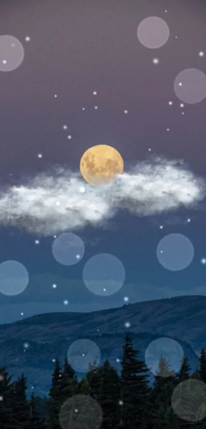 Enchanting night sky wallpaper with a full moon and twinkling stars.