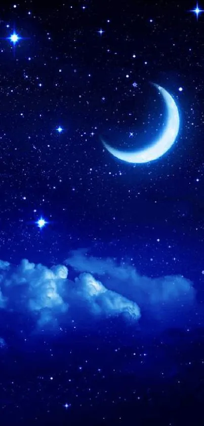 Night sky with crescent moon and stars wallpaper.