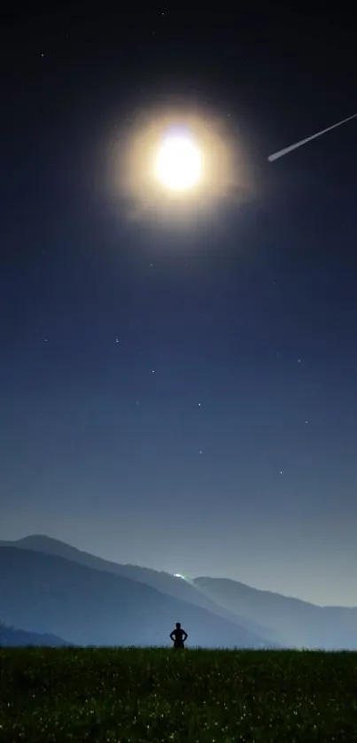 Moonlit night landscape with mountains.