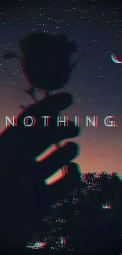 Silhouette of a hand holding a flower against a starry sky with 'NOTHING' text.