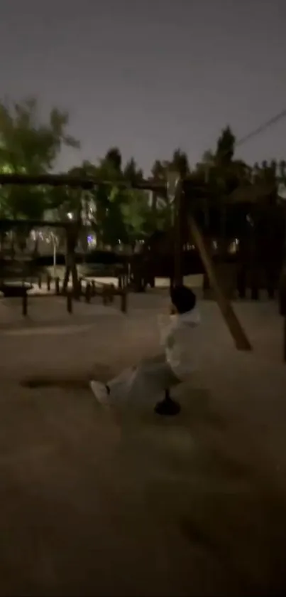 Quiet nighttime park scene with a swing in view.