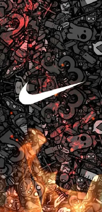 Nike logo graffiti wallpaper with dark abstract design.