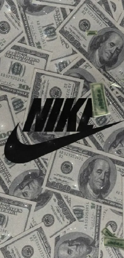 Nike logo with dollar bills as background.