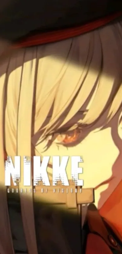 Nikke anime character wallpaper with orange hues and striking design.