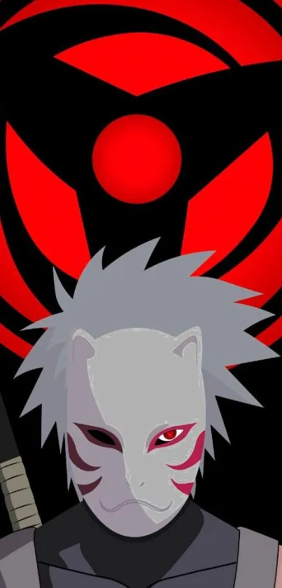 Anime ninja mask with bold red background.