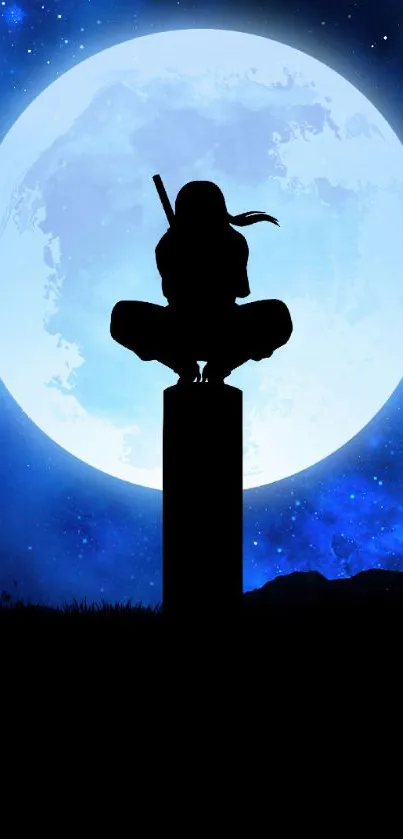 Ninja silhouette with blue moonlit background.