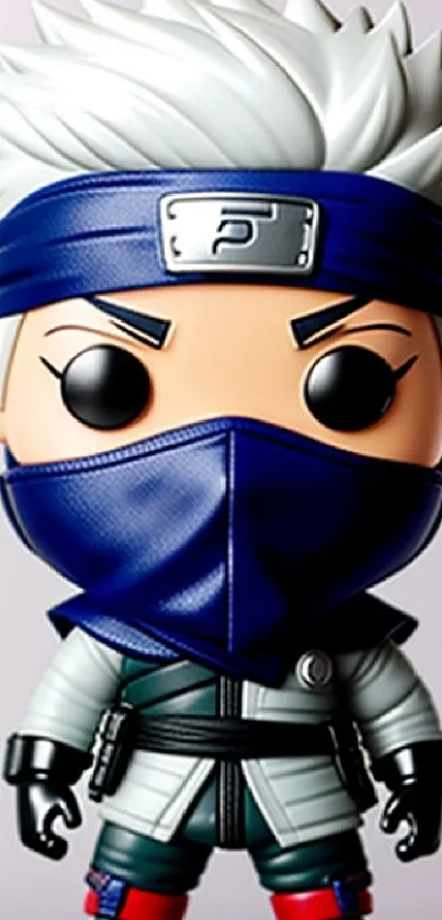 Ninja toy character with blue accents, ideal for anime enthusiasts.