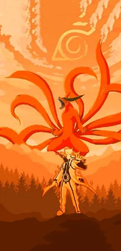 Anime ninja warrior with orange theme and fiery aura.