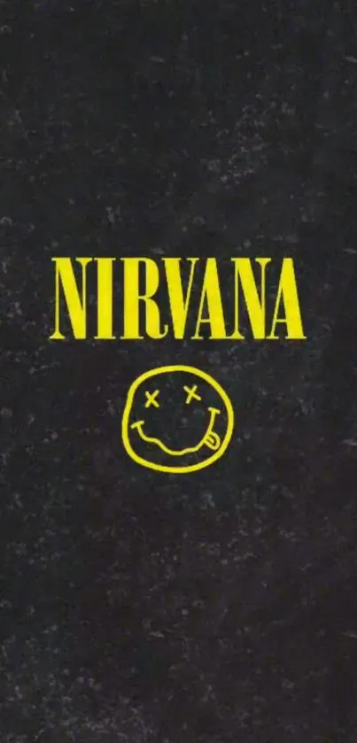 Nirvana grunge wallpaper with black background and yellow logo.