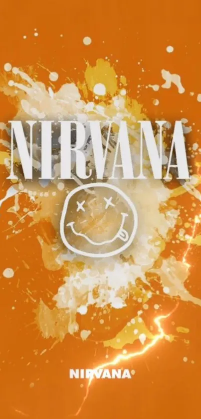 Abstract orange Nirvana art wallpaper with splattered design.