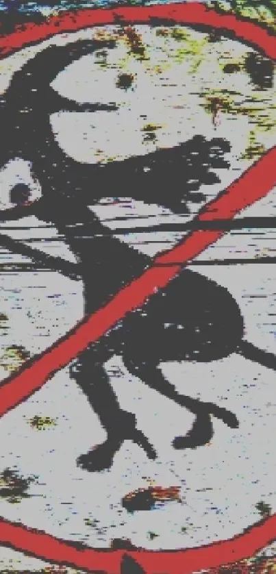 Colorful 'No Witch Zone' sign with textured, artistic elements.