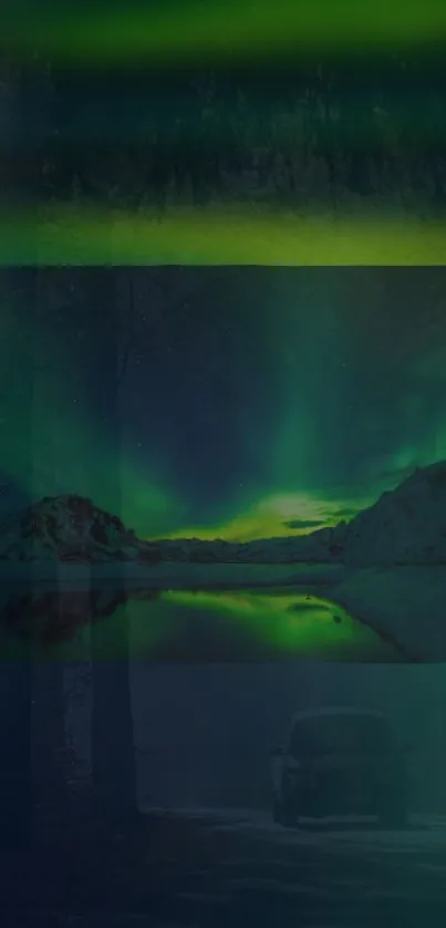 Stunning Northern Lights over a tranquil landscape reflecting in a calm lake.