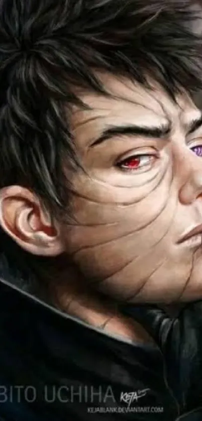 Detailed portrait of Obito Uchiha from anime series, dark and intense artwork.