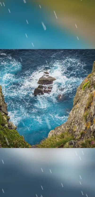 Scenic ocean view between cliffs with blue waters, perfect for phone wallpaper.