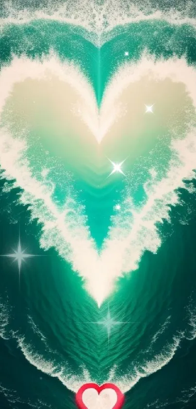 Heart-shaped teal ocean wave wallpaper for mobile