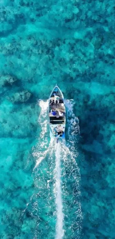 Aerial view of a boat sailing on turquoise ocean waters, creating serene vibes.