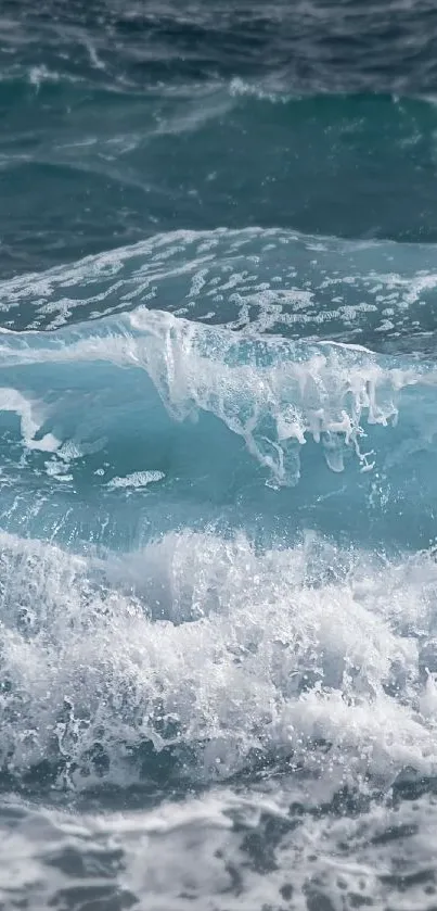 A vivid teal ocean wave crashing with white foam under sunlight.