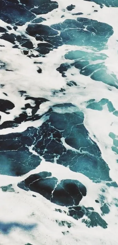 Abstract turquoise ocean waves with foam design.