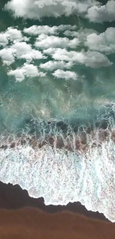 Aerial view of ocean waves and clouds for phone wallpaper.