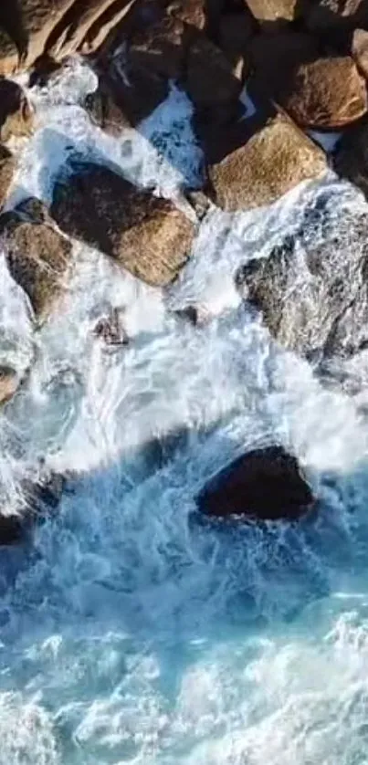 Ocean waves crashing onto rocky shore.