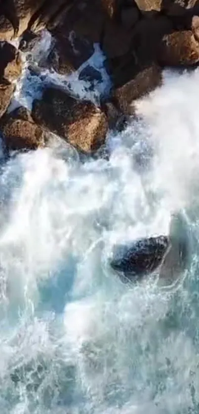 Ocean waves crashing against rocky shore.