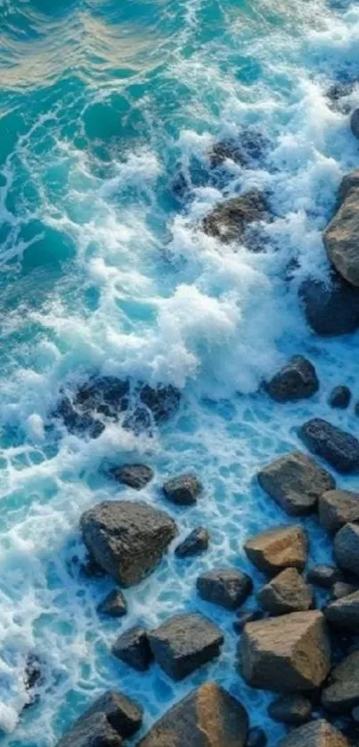 Waves crashing over a rocky shore.