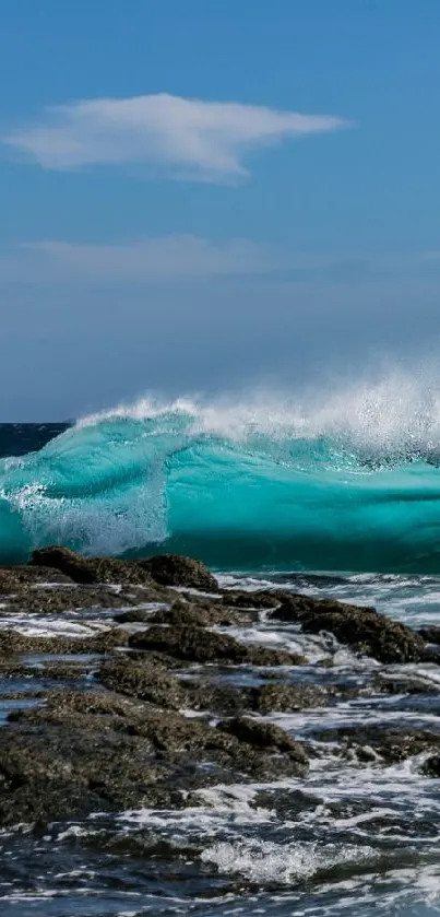 Ocean view wallpaper with crashing waves and a serene sky.