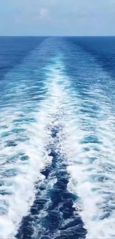 Ocean wake in blue sea captured from a ship