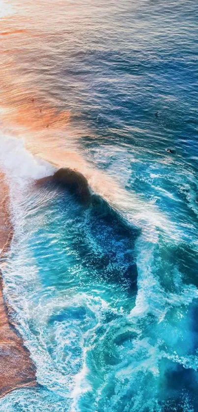 Ocean waves with sunlight on beach wallpaper for mobile.