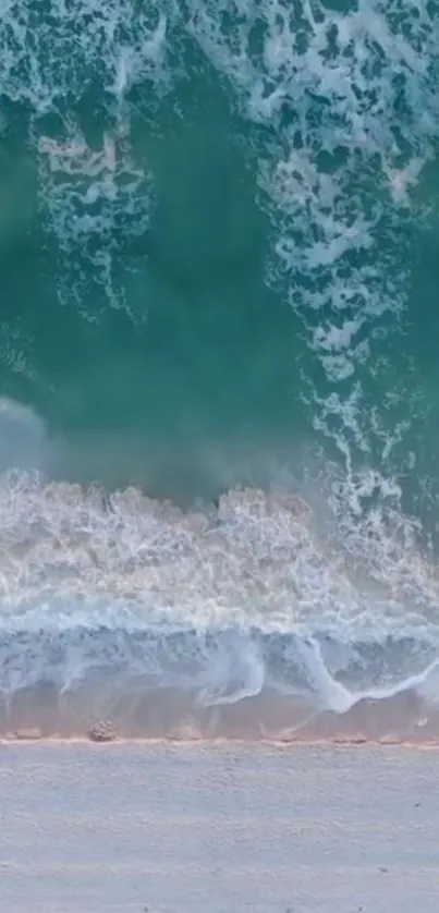 Serene ocean waves crashing on a sandy beach.