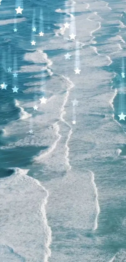 Mobile wallpaper featuring ocean waves under a starry sky.