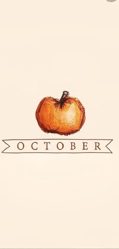 Mobile wallpaper with hand-drawn apple for October on beige background.