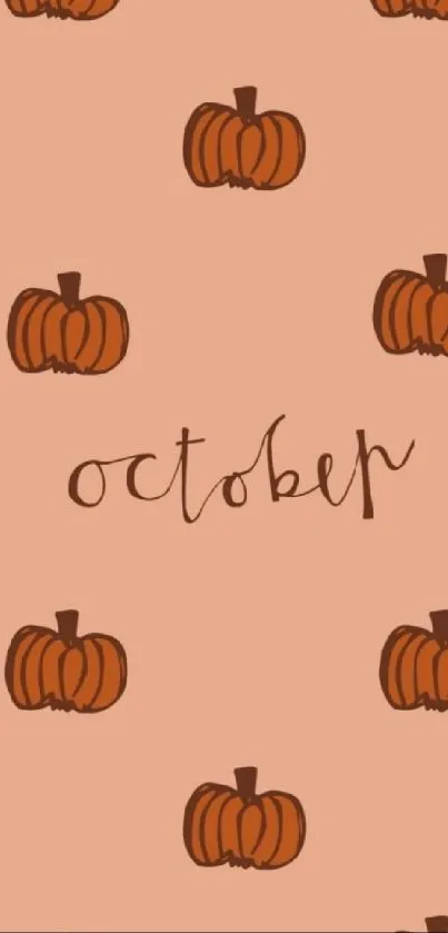 Peach wallpaper with pumpkins and 'October' text.