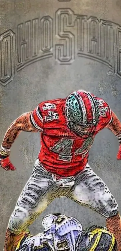 Ohio State football player art on wallpaper.