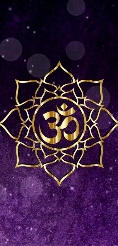 Purple wallpaper with golden Om mandala design, perfect for spirituality and meditation.