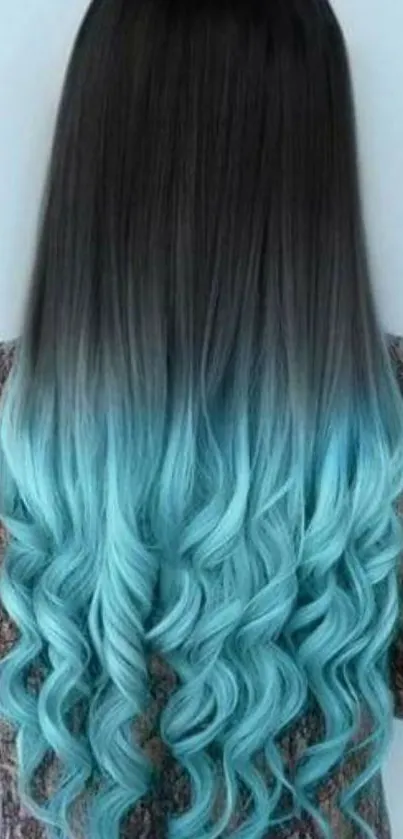 Long hair with ombre blue curls, styled elegantly.