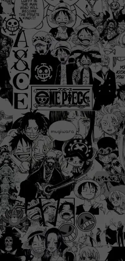 One Piece collage wallpaper with anime icons.