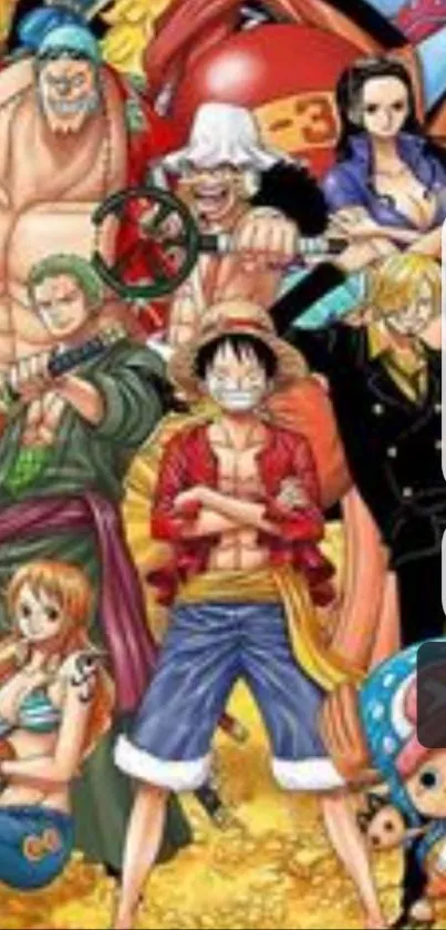 One Piece anime crew in colorful adventure scene.