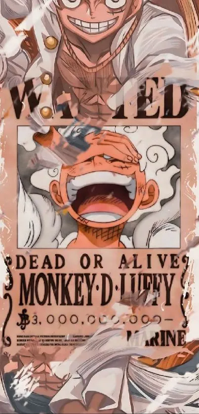 Monkey D. Luffy wanted poster wallpaper with vibrant beige tones.