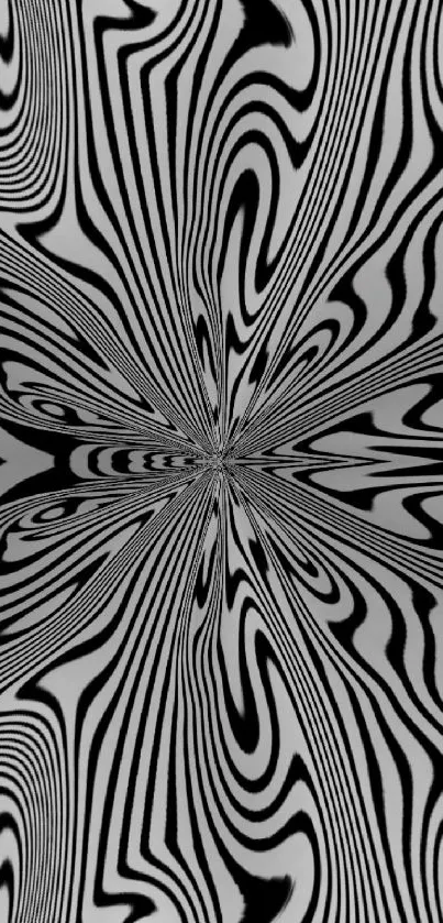 Black and white optical illusion wallpaper with abstract design.