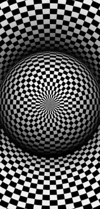 Black and white optical illusion checkerboard mobile wallpaper.